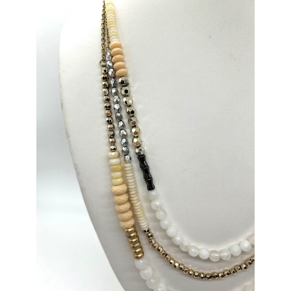 Lane Bryant Necklace Layered Beige White Silver-tone Beaded With Gold-tone 28 in - Picture 5 of 10
